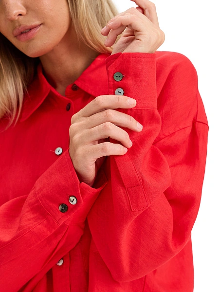 LINEN Рубашка женская oversize, цвет красный, фото 4