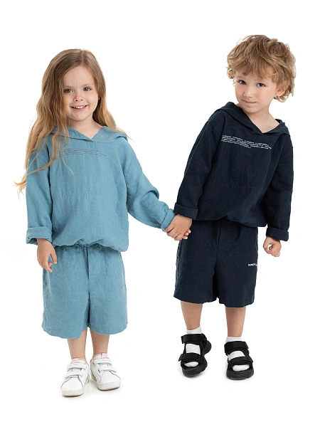 Шорты-бермуды из 100% льна для мальчиков, цвет темно-синий, фото 5