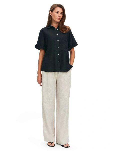 LINEN Брюки женские прямые, цвет бежевый меланж, фото 1