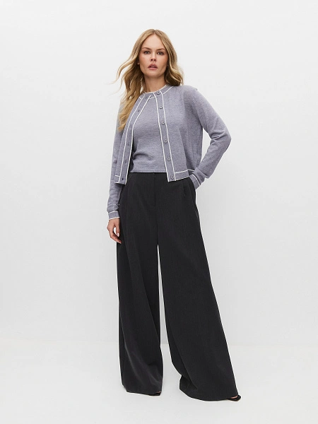 Кардиган на пуговицах с кантом, цвет серый меланж, фото 3