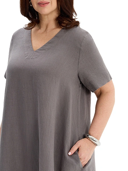 Платье А-силуэта из умягченного льна, цвет серый, фото 3