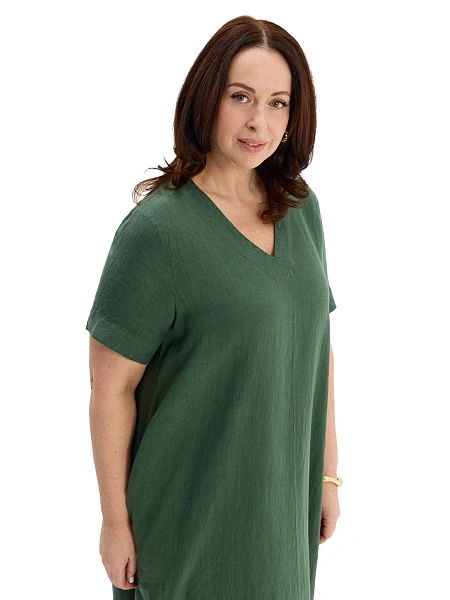 Платье А-силуэта из умягченного льна, цвет олива, фото 3