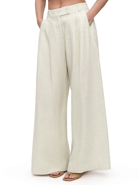 LINEN Брюки-палаццо женские, цвет бежевый меланж, фото 3