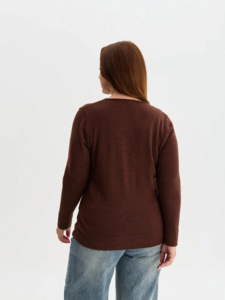 Merino Base Джемпер женский V-вырез plus size, цвет шоколад, фото 2