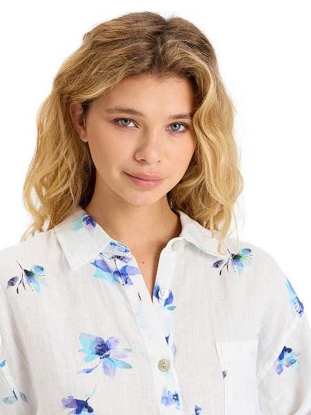 Рубашка женская c широкими рукавами серии LINEN, цвет паттерн flowers, фото 3