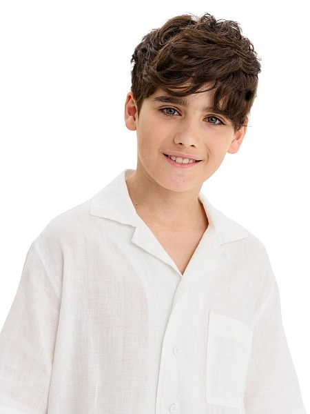 LINEN Рубашка для мальчика с коротким рукавом, цвет белый, фото 5