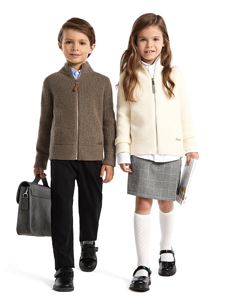 Кардиган из 100% шерсти мериноса на молнии для девочек, цвет молочный, фото 6