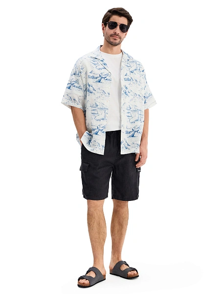 LINEN Шорты с карманами мужские, цвет черный, фото 5