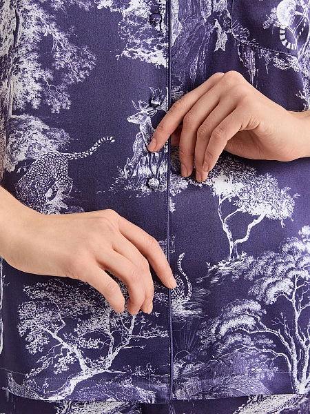 Комплект женский из шелка (жакет+шорты), цвет принт темный toile de jouy, фото 4