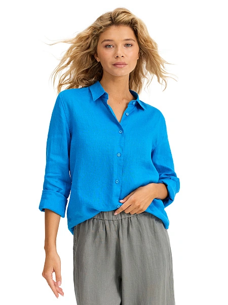 LINEN Рубашка женская slim, цвет лазурный, фото 6