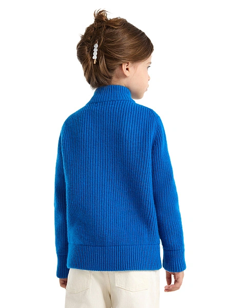 Кардиган из 100% шерсти мериноса на молнии для девочек, цвет синий, фото 5