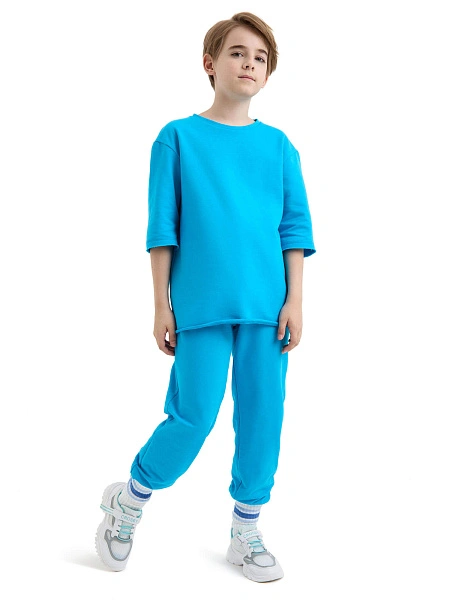 Брюки-джоггеры детские для мальчиков серии Cotton, цвет бирюзовый, фото 2