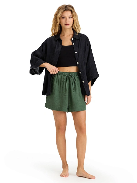 LINEN Шорты женские casual, цвет олива, фото 4