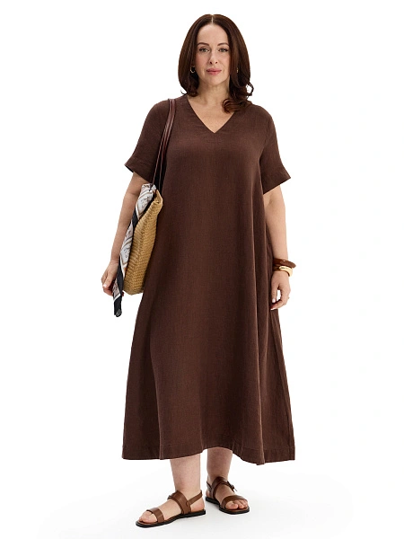 Платье А-силуэта из умягченного льна, цвет шоколад, фото 6