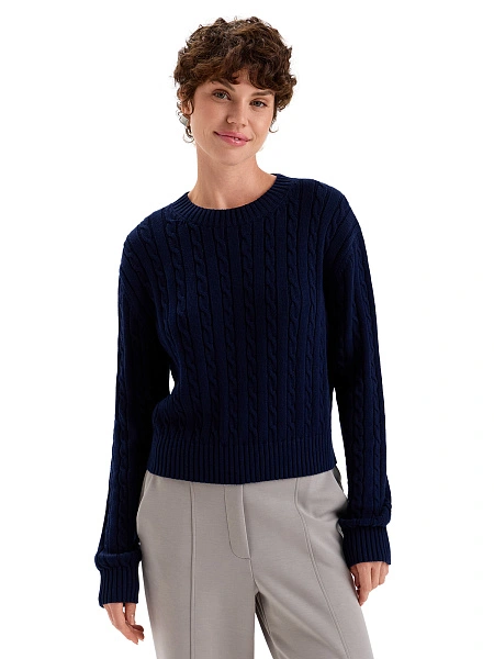 Джемпер женский серии Cotton "косы" укороченный, цвет темно-синий, фото 1