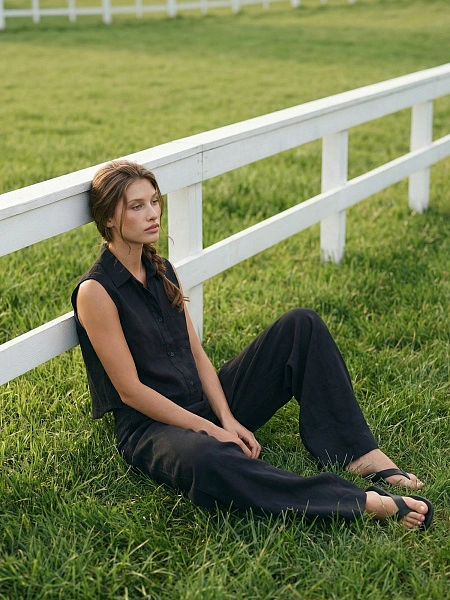 LINEN Блуза женская без рукавов, цвет черный, фото 5