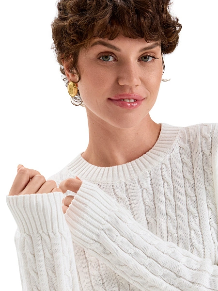 Джемпер женский серии Cotton "косы" укороченный, цвет белый, фото 3
