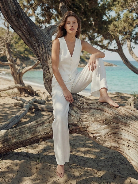 LINEN Брюки женские base, цвет белый, фото 6