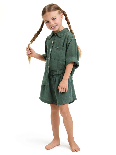 Рубашка для девочки серии LINEN, цвет олива, фото 2