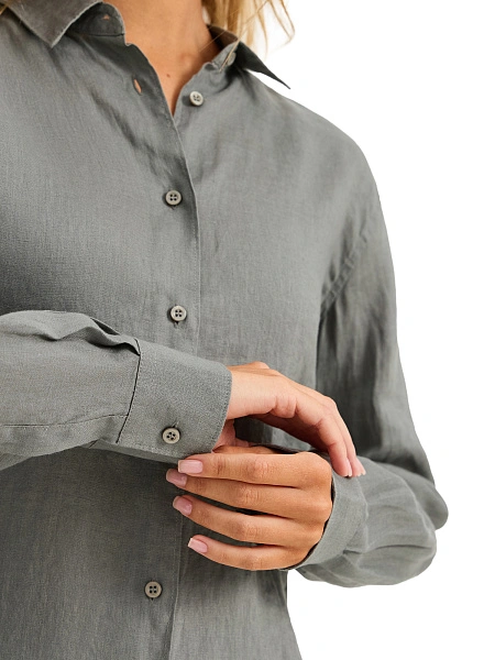 LINEN Рубашка женская slim, цвет пыльно серо-зеленый, фото 4