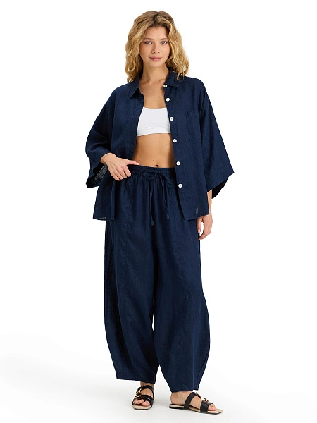 Брюки женские "baggy" серии LINEN, цвет темно-синий, фото 5