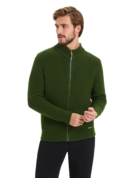 Кардиган мужской на молнии Merino Knitted, цвет олива, фото 1