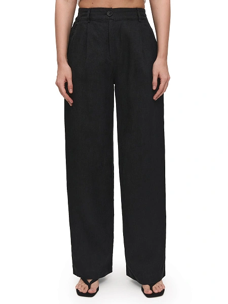 LINEN Брюки женские прямые, цвет черный, фото 2