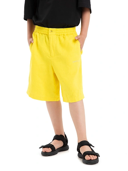 Шорты-бермуды из 100% льна для мальчиков-подростков, цвет желтый, фото 2