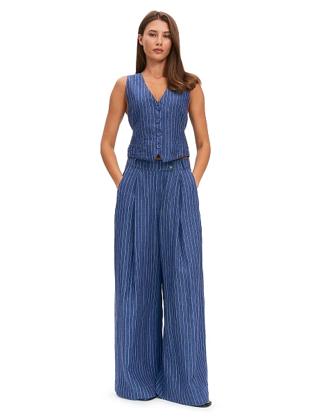 Элегантный льняной жилет LINEN, цвет джинс-белая полоска, фото 4