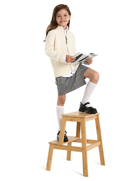 Кардиган из 100% шерсти мериноса на молнии для девочек, цвет молочный, фото 5