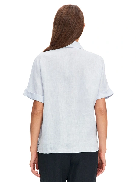 LINEN Рубашка женская прямая с коротким рукавом, цвет небесно-голубой, фото 2