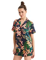 Комплект женский из шелка (жакет+шорты) Принт Тропический