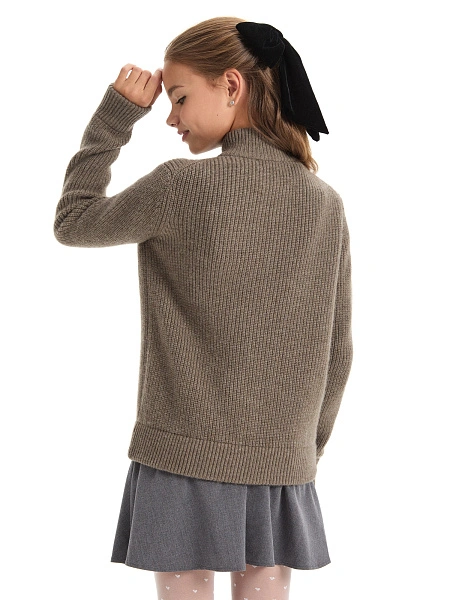 Кардиган из 100% шерсти мериноса на молнии для девочек-подростков, цвет коричневый, фото 3