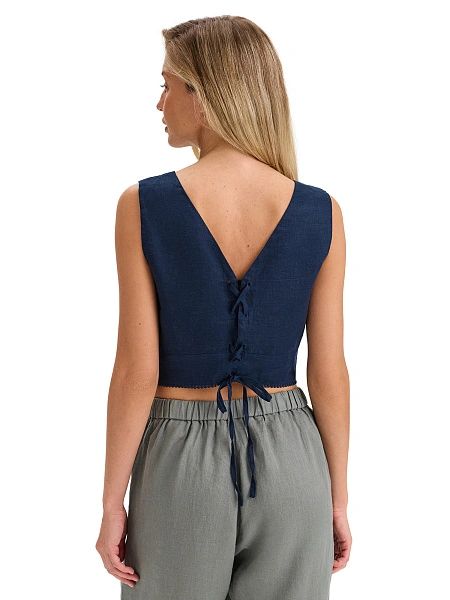 LINEN Топ женский на завязках, цвет темно-синий, фото 2