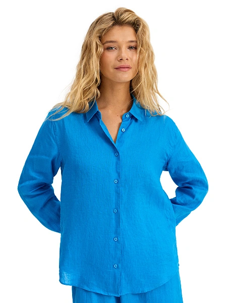 LINEN Рубашка женская slim, цвет лазурный, фото 1