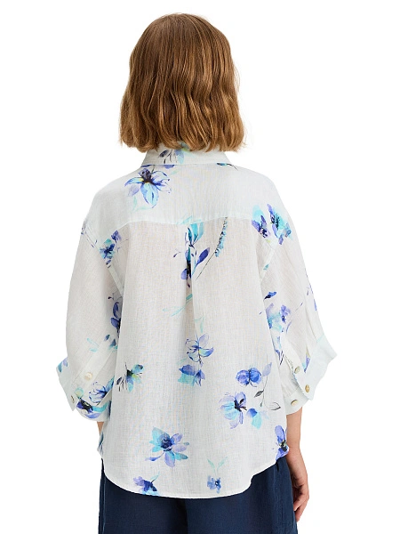 LINEN Рубашка для девочки, цвет белый, паттерн flowers, фото 2