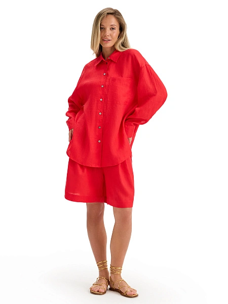 LINEN Рубашка женская oversize, цвет красный, фото 5
