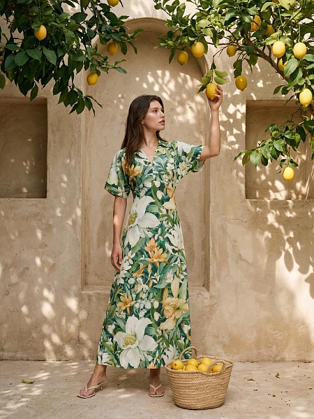 LINEN Платье женское, цвет паттерн tropical flowers, фото 6