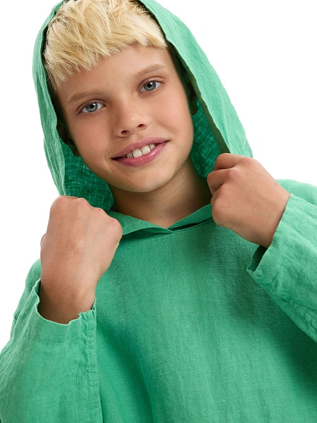 Худи из 100% льна для мальчиков, цвет зеленый, фото 5