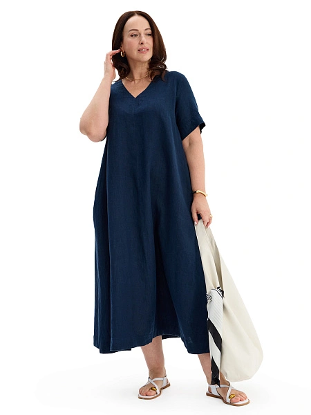 Платье А-силуэта из умягченного льна, цвет темно-синий, фото 5