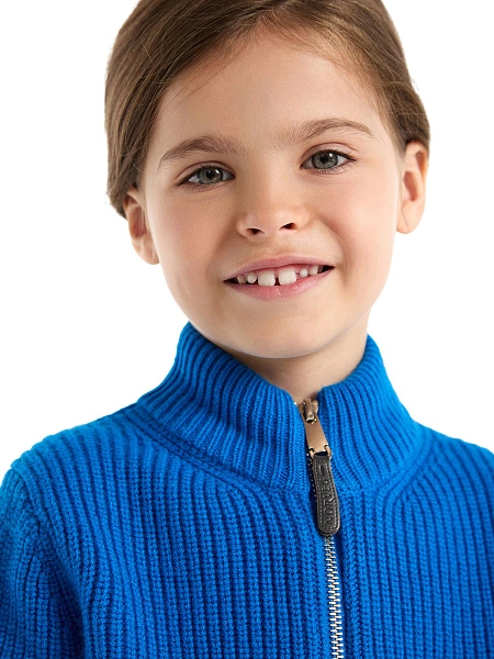 Кардиган из 100% шерсти мериноса на молнии для девочек, цвет синий, фото 3