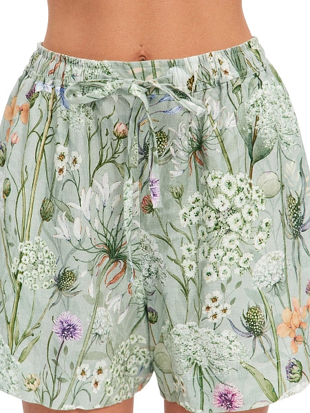 LINEN Шорты женские короткие, цвет шалфей, паттерн wild flowers, фото 3
