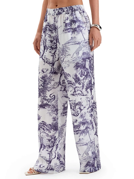 Брюки SILK женские прямые, цвет принт светлый toile de jouy, фото 1