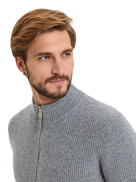 Кардиган мужской на молнии Merino Knitted, цвет пепельный меланж, фото 3