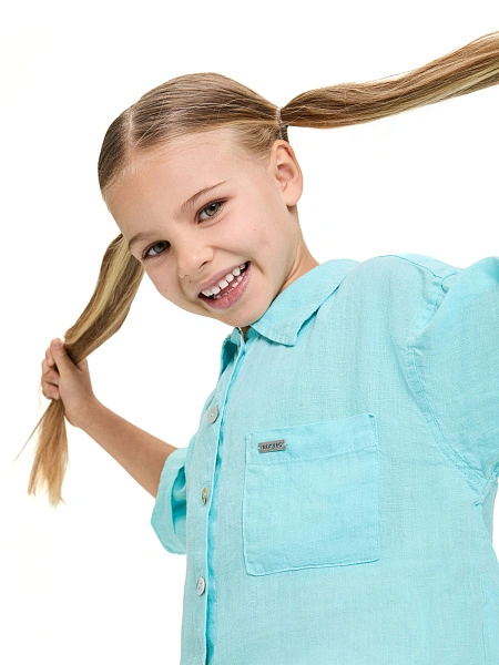 Рубашка для девочки серии LINEN, цвет тиффани, фото 2