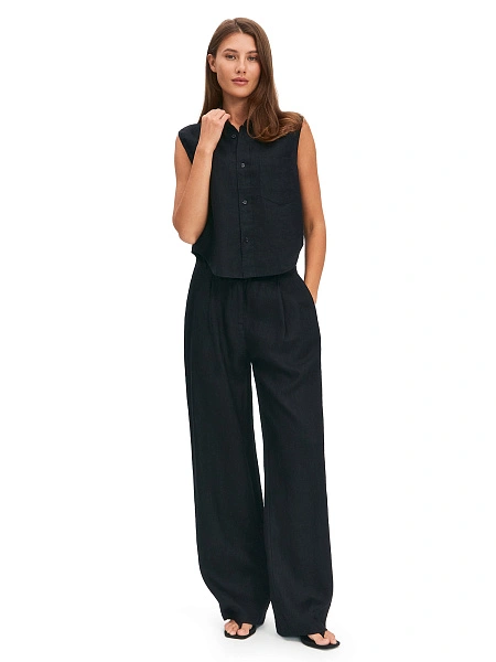 LINEN Блуза женская без рукавов, цвет черный, фото 4