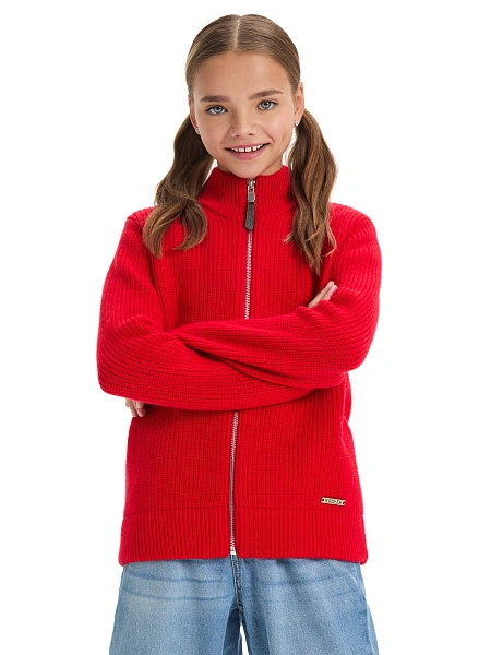 Кардиган из 100% шерсти мериноса на молнии для девочек-подростков, цвет красный, фото 1