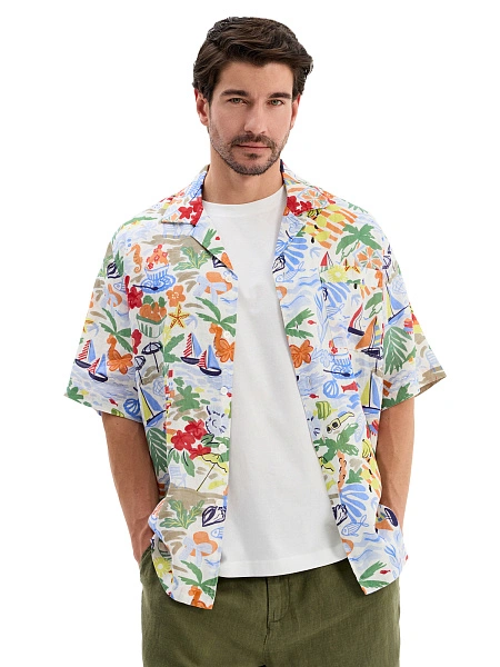 Мужская рубашка LINEN из умягченного льна, цвет паттерн vacation, фото 3