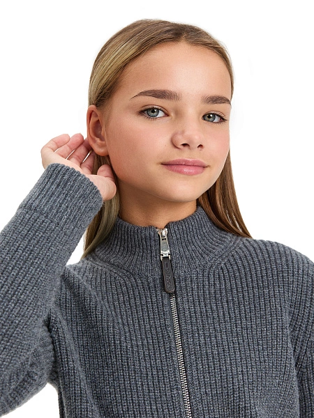 Кардиган из 100% шерсти мериноса на молнии для девочек-подростков, цвет графитовый, фото 3