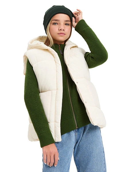 Кардиган из 100% шерсти мериноса на молнии для девочек-подростков, цвет олива, фото 5